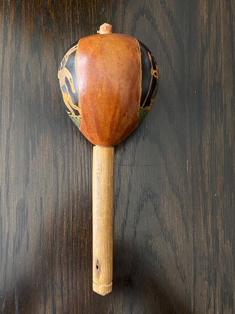 Handmade Maraca Shaker from Santomé with Carving