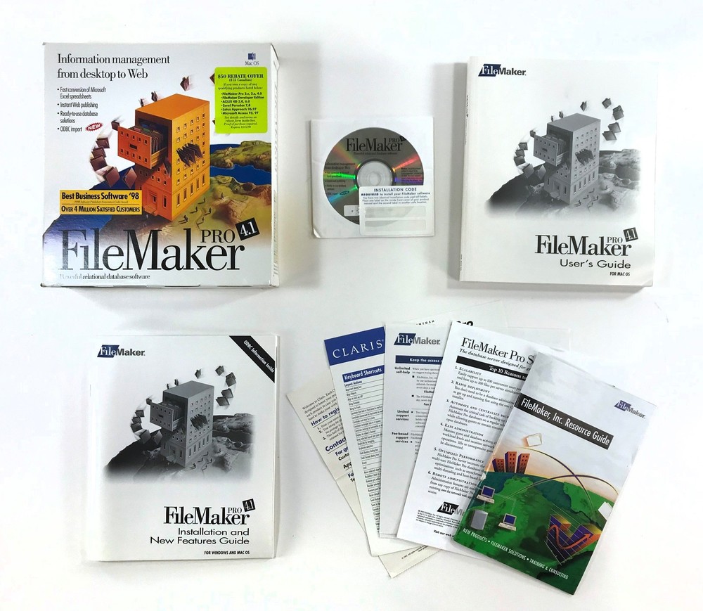Filemaker Pro 4.1 Software For Mac • Database • Complete in Box w/Serial Numbers