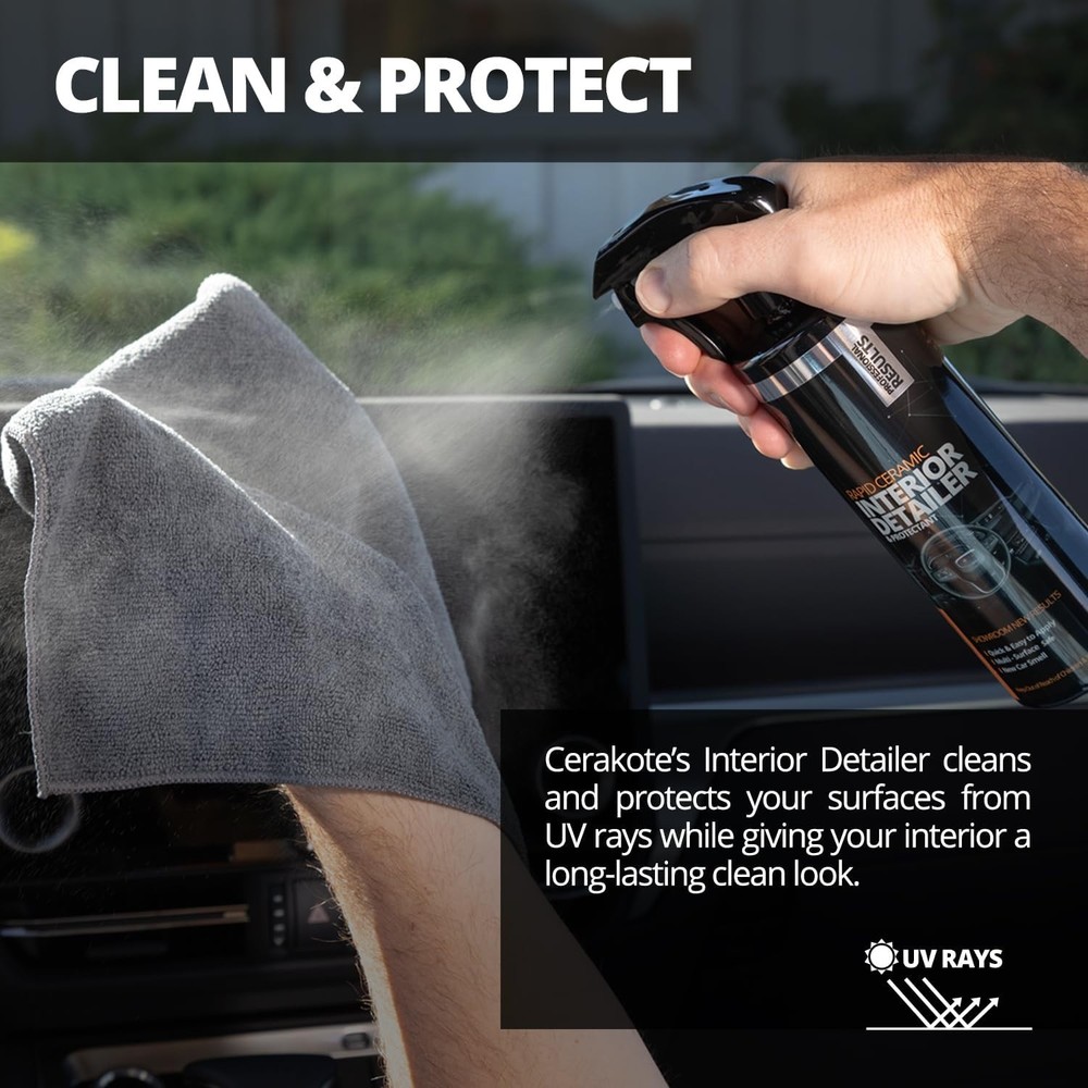 Quick and easy multi-surface safe automotive interior cleaning spray drying