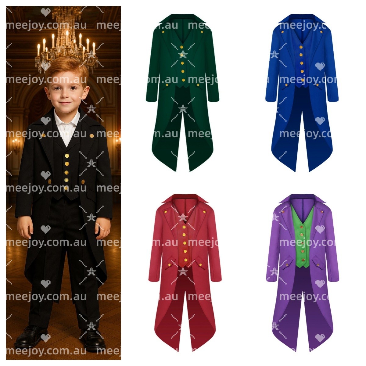 Kids Tailcoat Tuxedo Costume Jacket Boys Formal Cosplay Outfit Stage Christmas