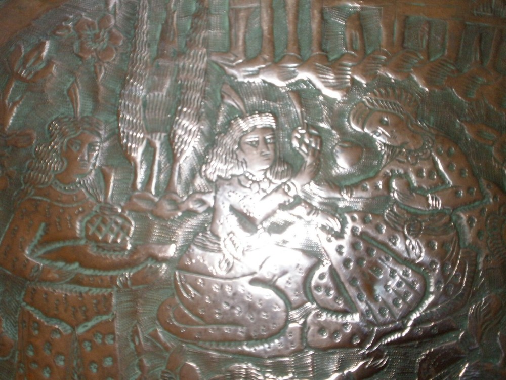 ANTIQUE COPPER TRAY INDIA DANCERS