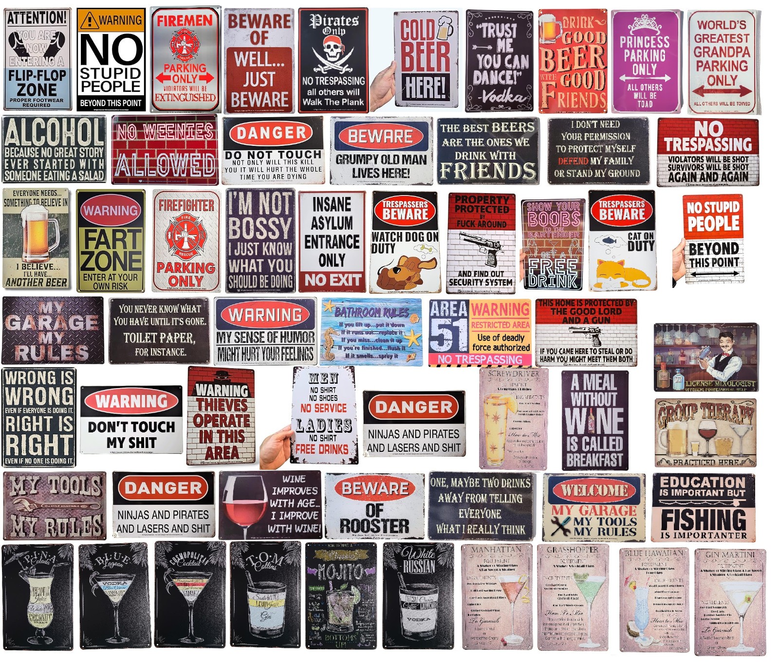 Bulk Funny Bar Novelty Metal Tin Signs - Random Assortment (8" x 12") Garage Man