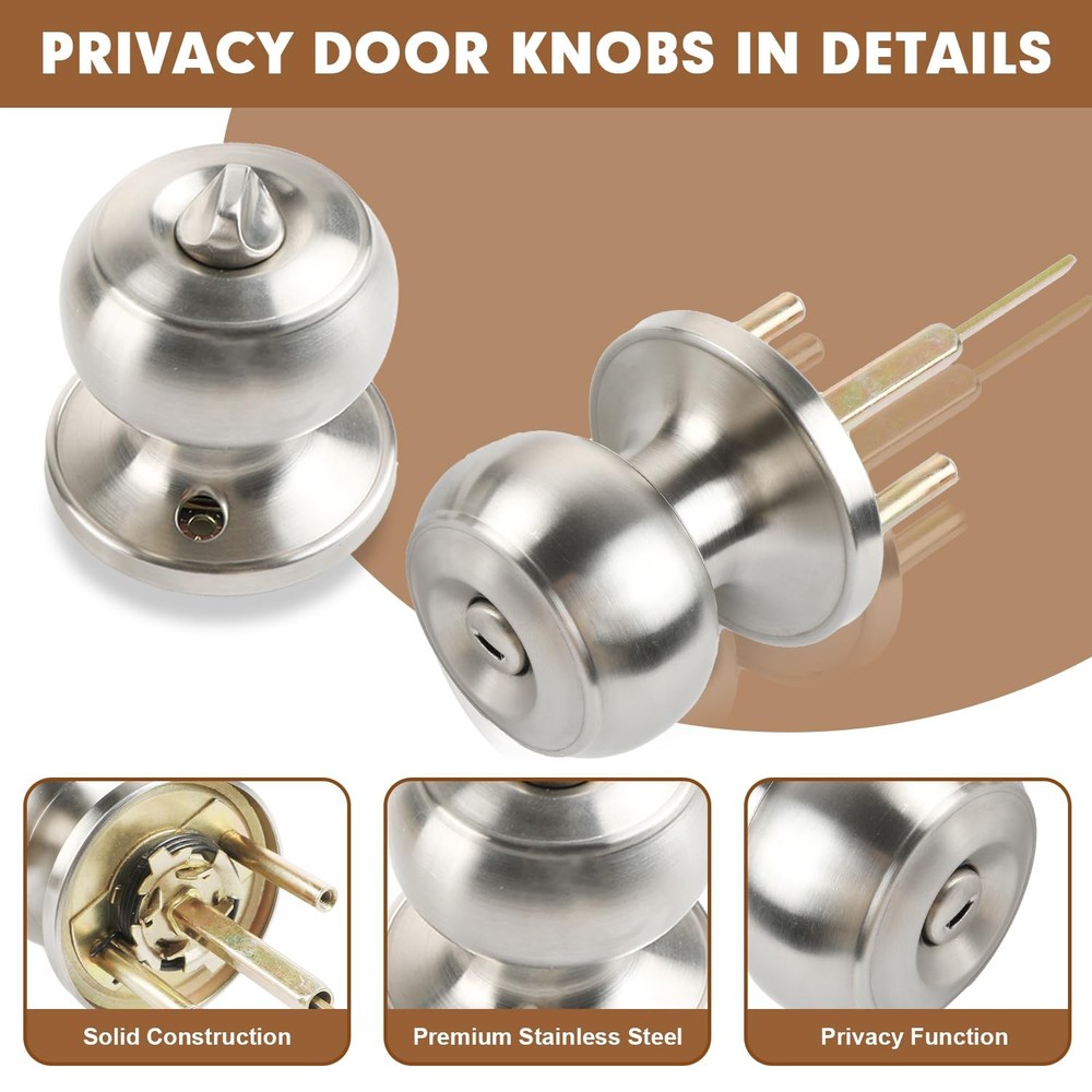 RAZCC Privacy Door Knobs, 5 Pack Satin Nickel Knobs 5 Pack,