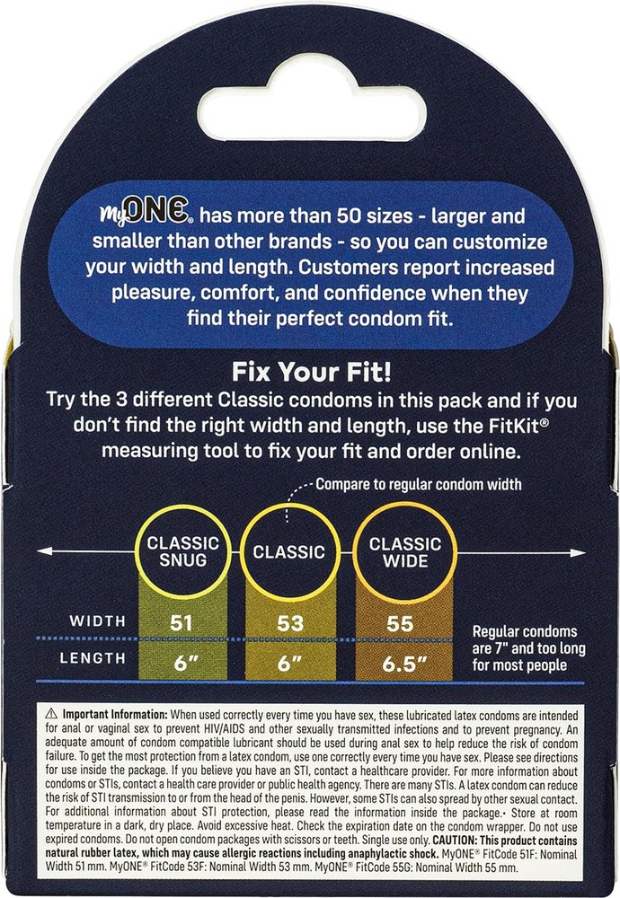 MyONE Classic Sampler Custom Fit Condom Kit 3 Sizes Hyperthin Extra Lubricated