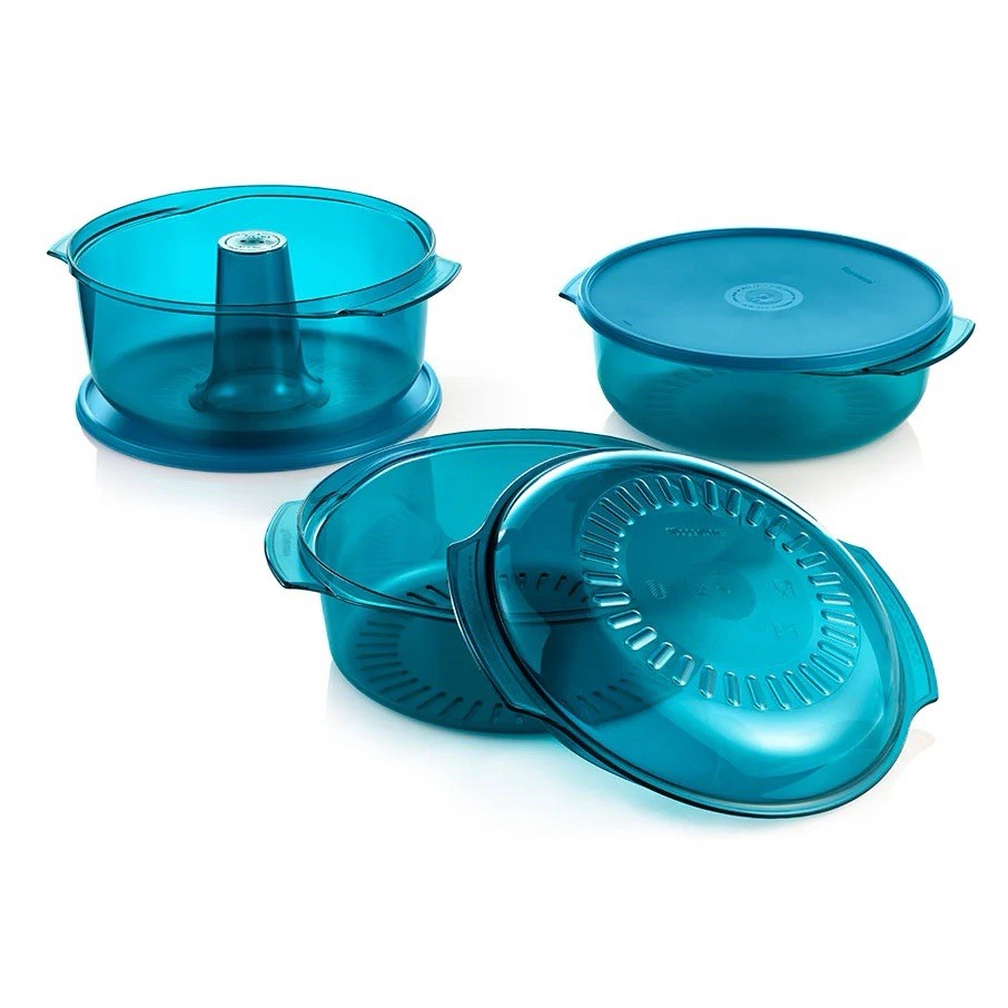 Tupperware Tupperwave Stack Cooker System 7 Piece Microwave Cooking Indigo Blue