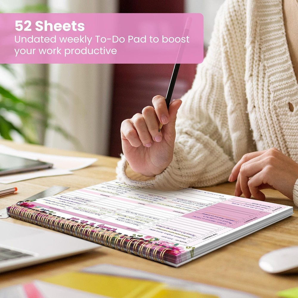 Weekly To Do List Notepad with 52 Undated Sheets（8.5"×11"）- U