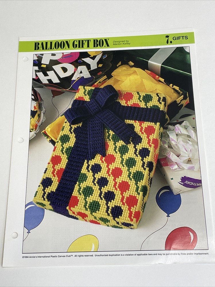 Balloon Gift Box Annie's Attic Plastic Canvas Pattern