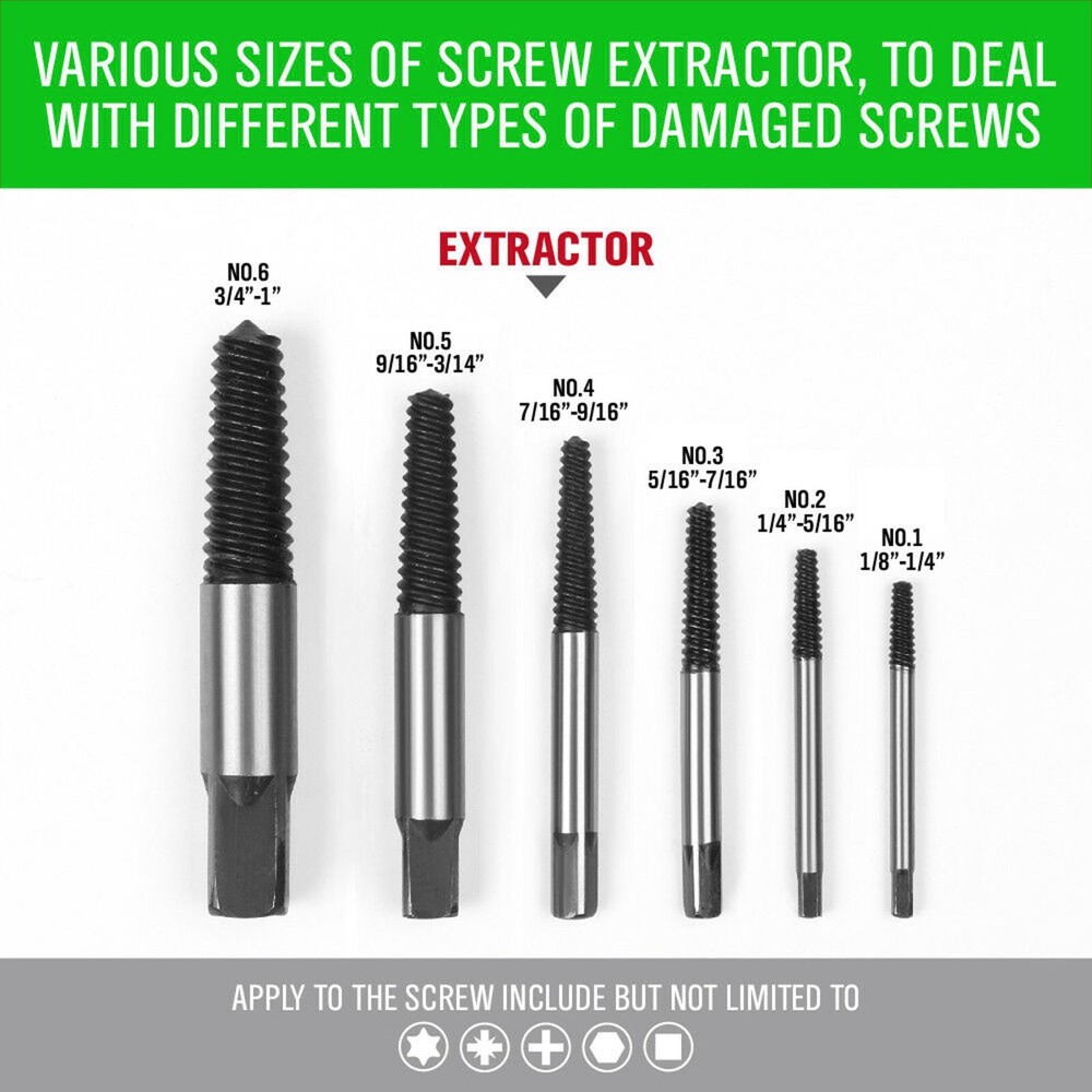 Damaged Screw Extractor Get Out Drill Bits 6 PCS Tool Set Broken Bolt Remover
