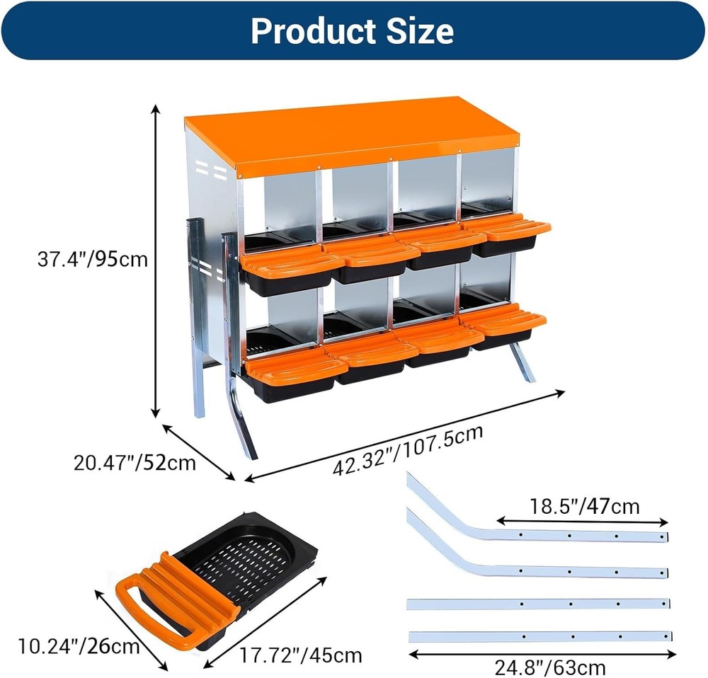 8 Compartments Chicken Nesting Box with Bracket 2 Layer Hens Eggs Laying Boxes