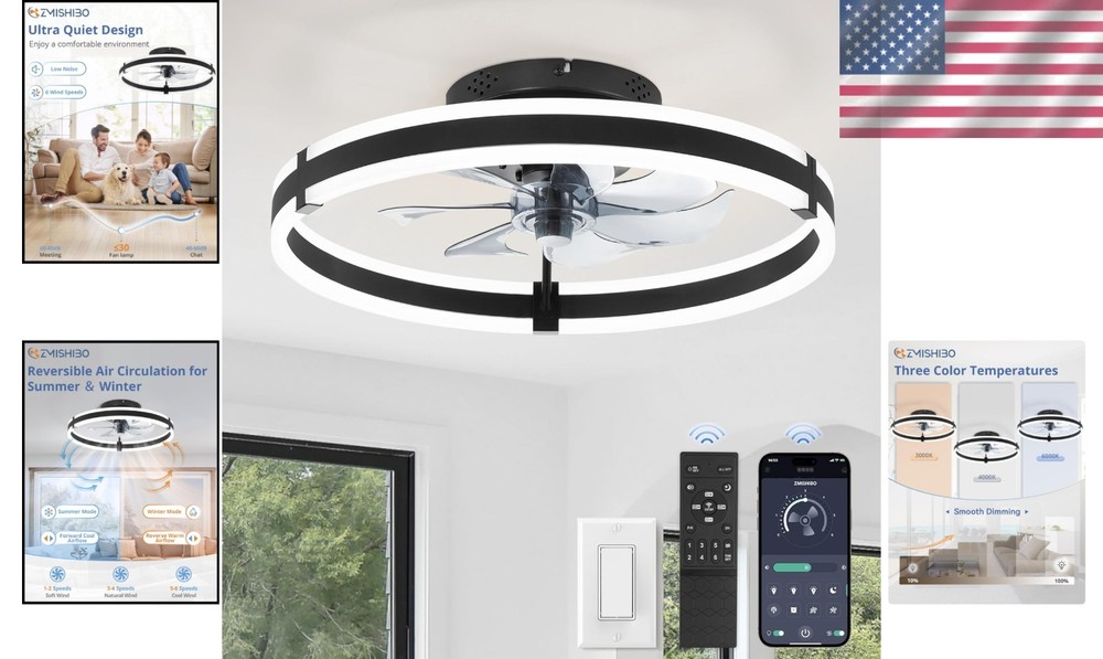 Compact 19.7'' Ceiling Fan with Remote Control & Adjustable LED Lighting Options