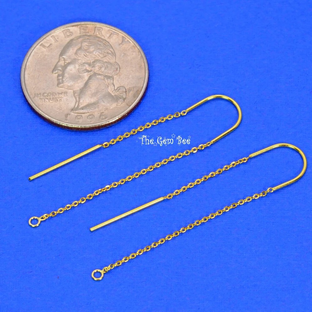 18K Solid Yellow Gold Ear Thread Earwire with loops 1.85 Inch Length