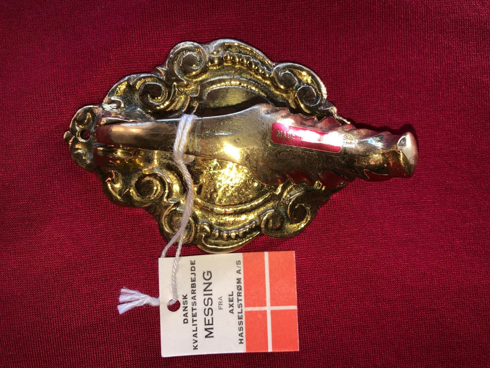 VTG Danish Solid Brass Door Knocker NOS Small ELEGANT SCROLL DESIGN DENMARK 4IN