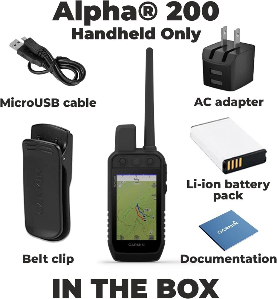 Garmin Alpha 200 Handheld Multi-Dog Tracker and Trainer with Power Pack Bundle