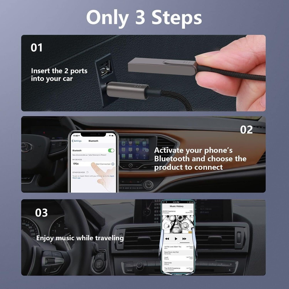 Aux to Bluetooth 5.1 Adapter 3.5mm Bluetooth Receiver Microphone for Car New