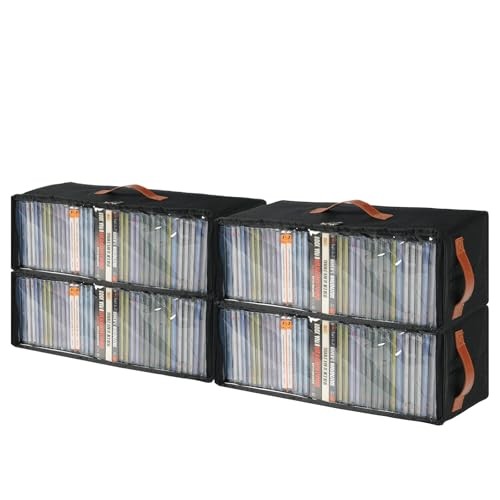 4 Pack CD Storage Box, Stackable CD Case Holder with Front Zippered Clear