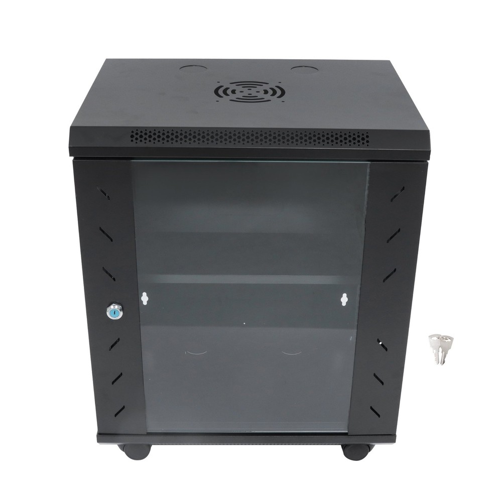 Wall Mount Server Rack 15.5" Deep Locking Glass Door & Panels 12U