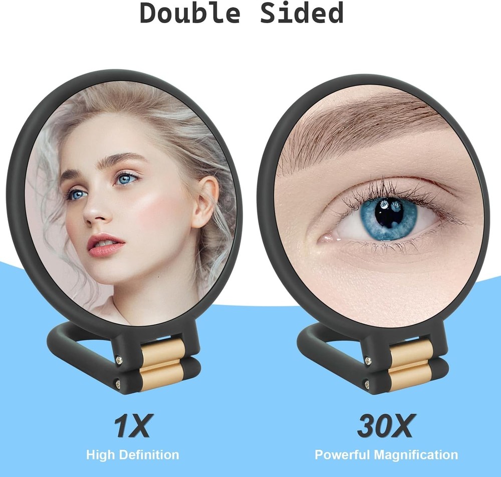 30x Magnifying Mirror, Travel Hand Mirrors with Handle - Double Side Handheld
