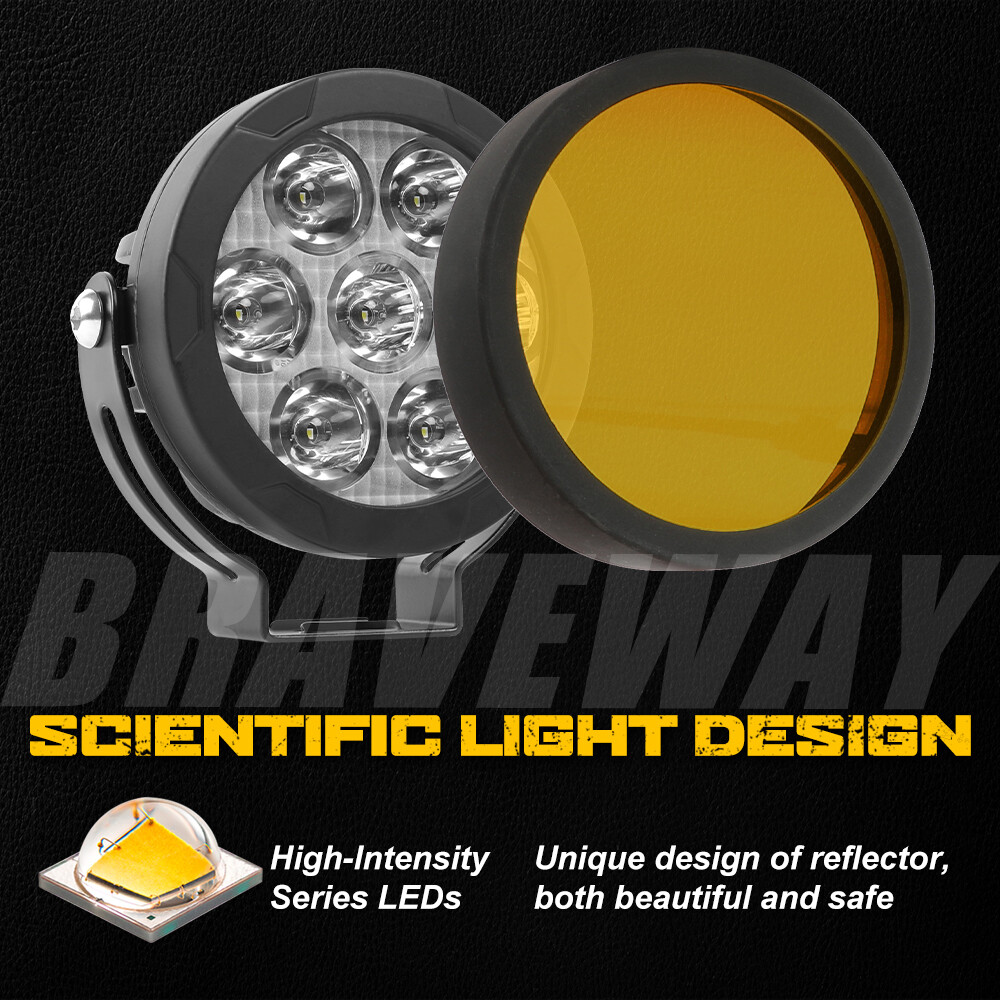 Pair Yellow White Motorcycle LED Spot Light Auxiliary Headlight Fog Driving Lamp