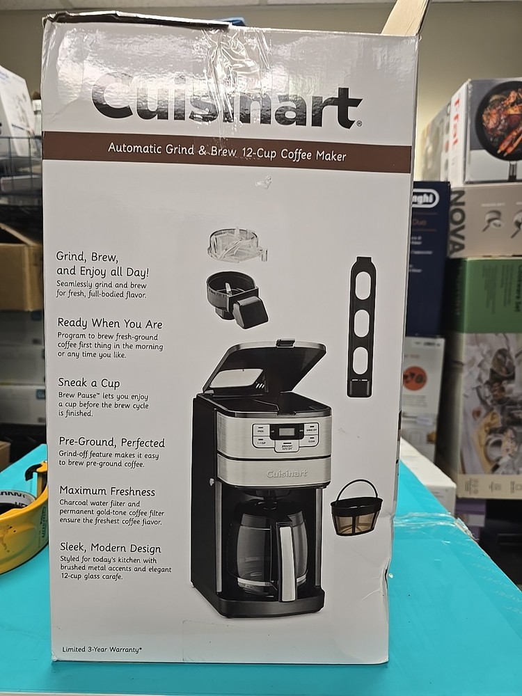 Cuisinart Automatic Grind & Brew 12-Cup Coffee Maker - Display Lcd Power TESTED