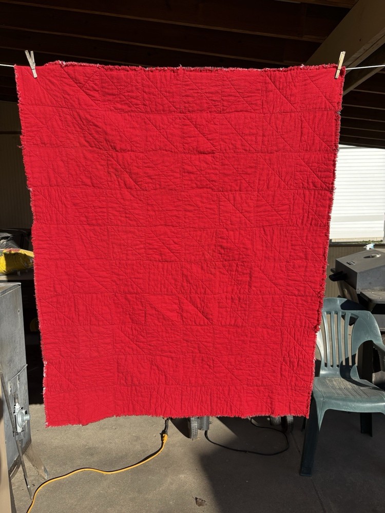 Handmade Patchwork Rag Quilt Red Cotton Novelty Pattern Blanket