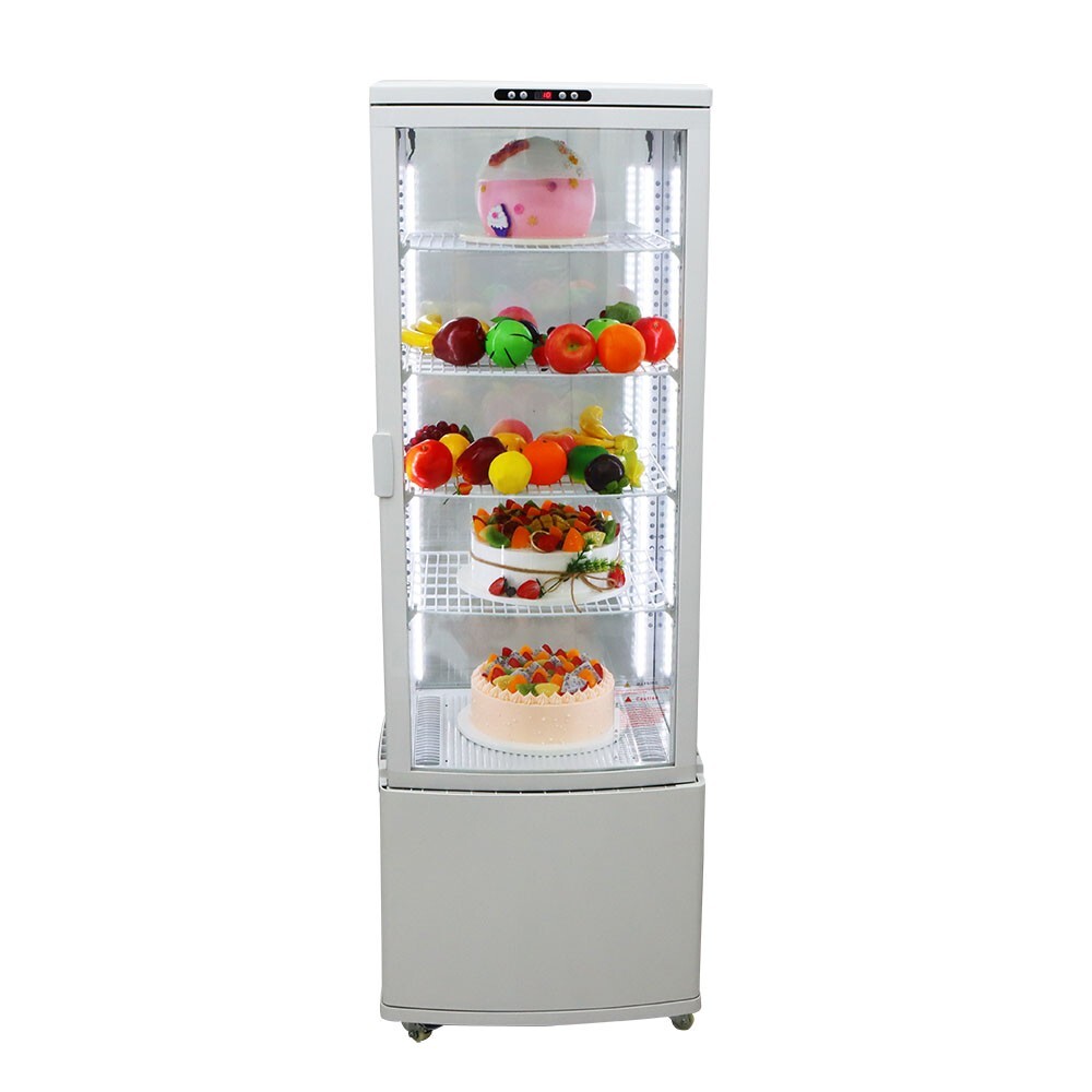 110V 5 Layers Refrigerated Cake Display Vertical LED Lighting Lockable Wheels