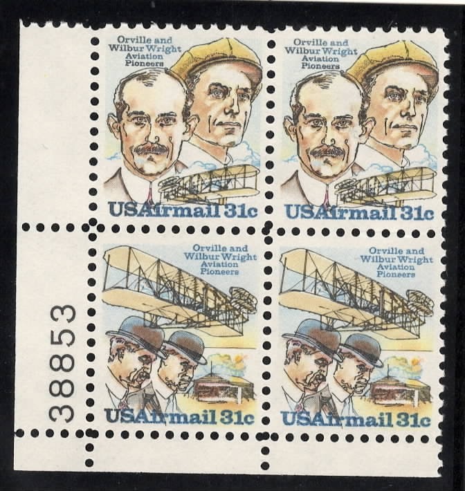 3 MNH AIRMAIL PLATE BLOCKS C91-C96 WHILEY POST, WRIGHT BROS, CHANUTE