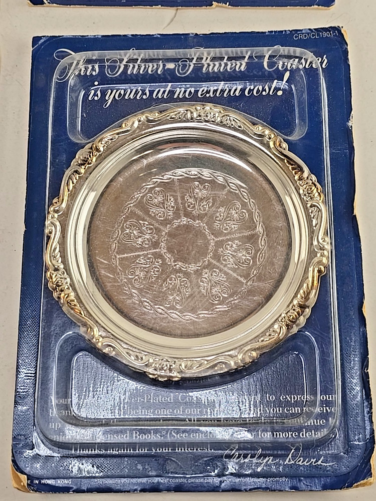 4X SILVER-PLATED 4" COASTERS VINTAGE