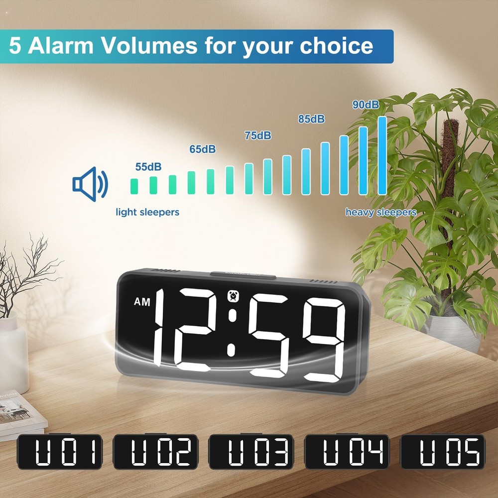 Small Digital Alarm Clock Plug in for Bedrooms Bedside, Tiny Electric Clock L...