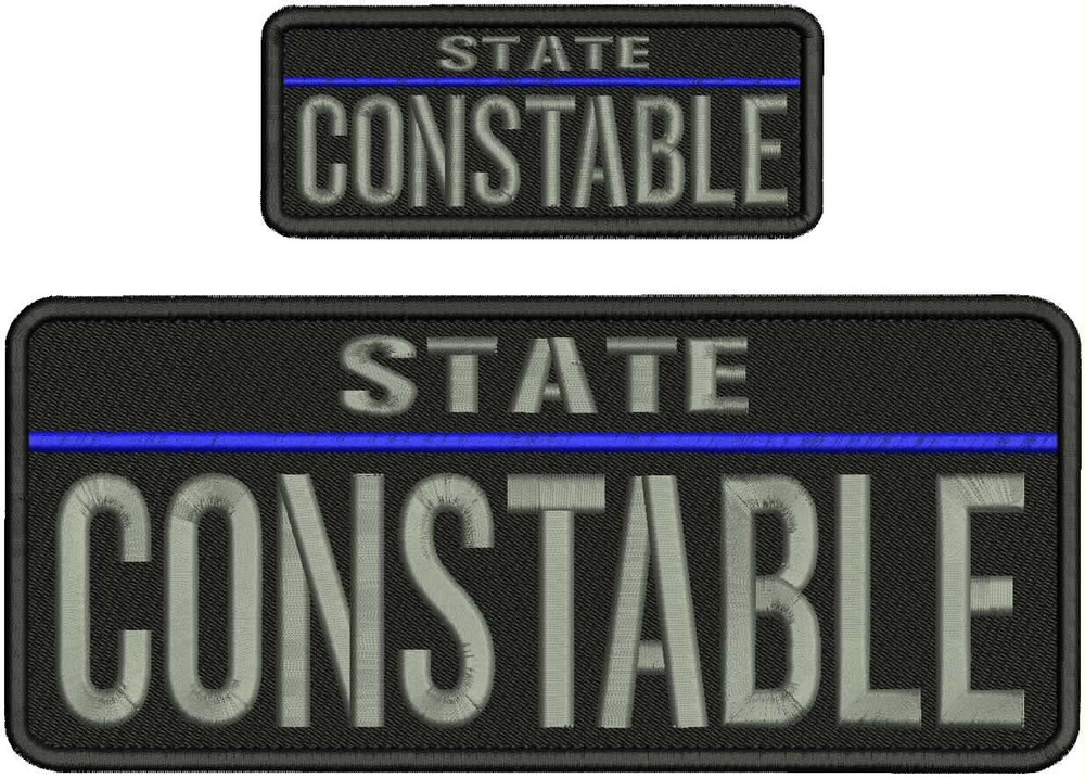 STATE CONSTABLE EMBROIDERY PATCH 4X10 AND 2X5 HOOK ON BACK GRAY ON BLACK
