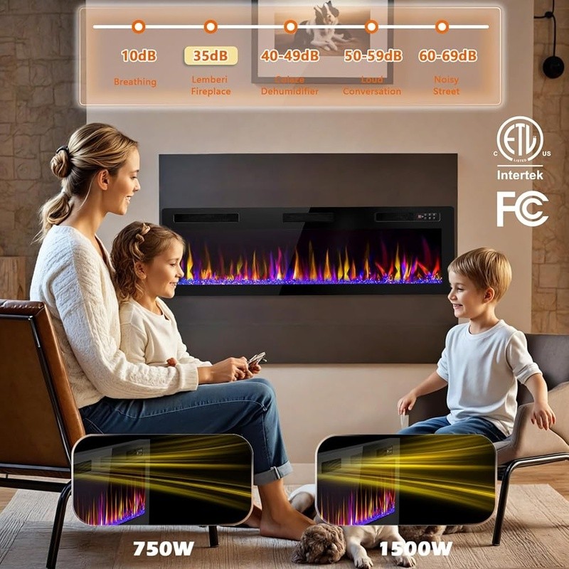Electric Wall Mounted Fireplace Adjustable Flame Energy Efficient Safe Heater US