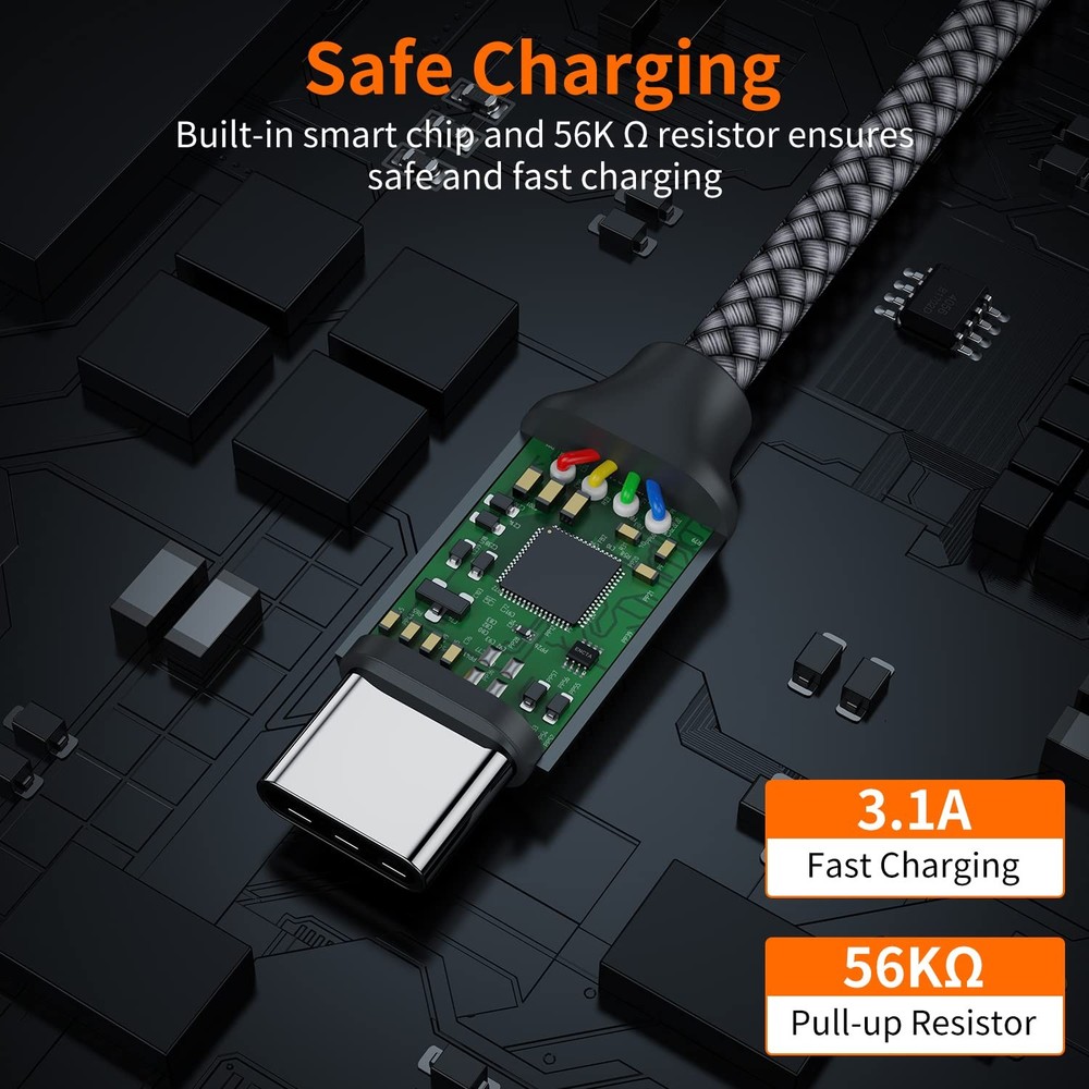USB Type C Cable,USB A to C 3A Fast Charging (3.3ft 2-Pack) 3.3ft, Grey