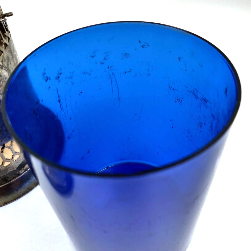 Vintage English Hammer Plated Coffee Canister with Blue Plastic Insert Kitchen