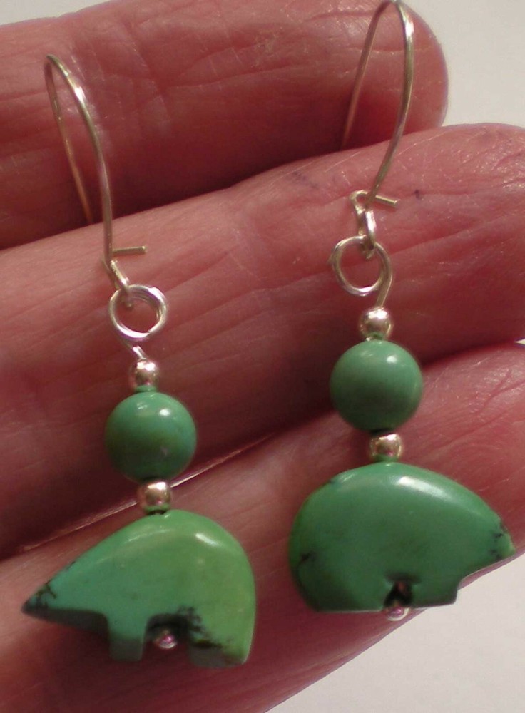 Chinese Turquoise Bear Totem Earrings - Protective, Healing e136