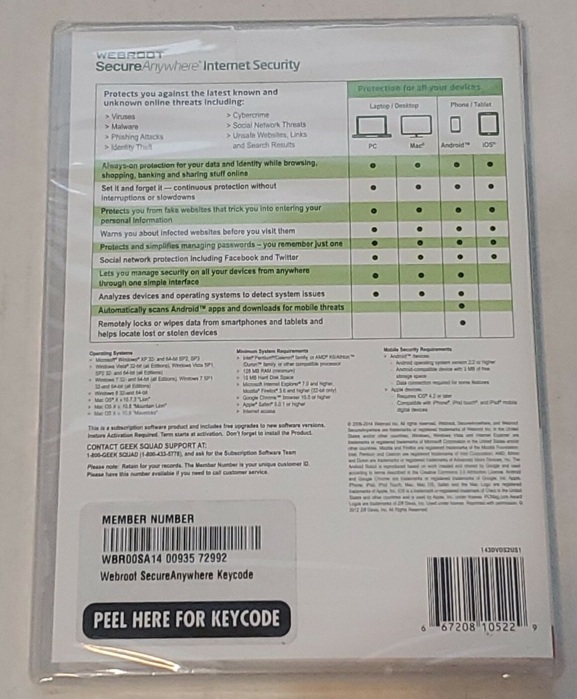 Webroot Secure Anywhere Internet Security Plus (3 Devices) PC MAC Mobile Win