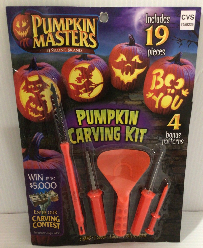 Pumpkin Masters Pumpkin Carving Kit includes 5 tools and 14 patterns