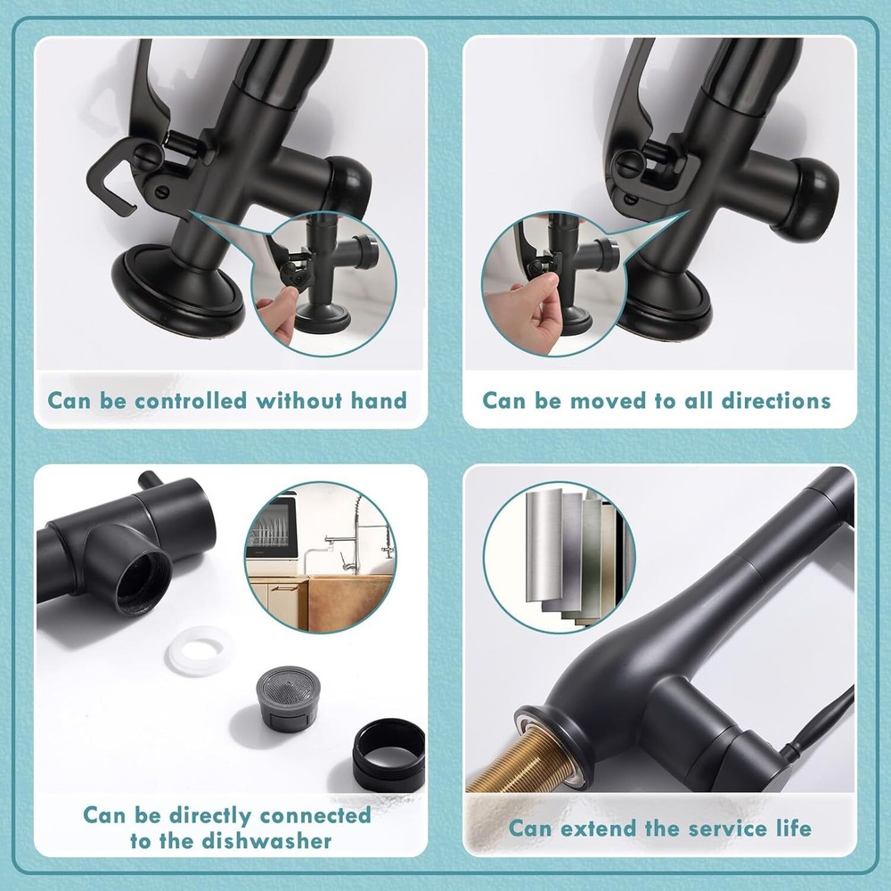Matte Black Kitchen Faucet with Pull Down Sprayer Single Handle High Pressure