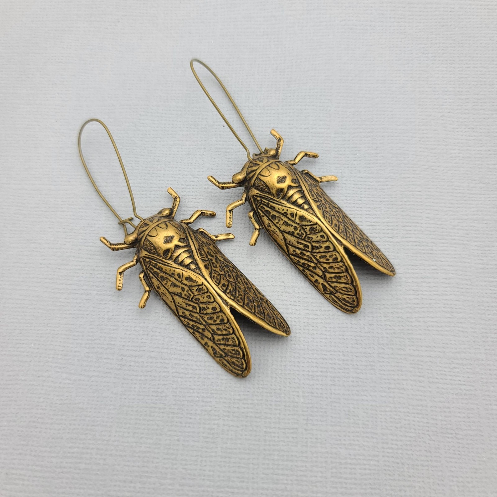 Cicada Earrings – Antiqued Brass Insect Bug Jewelry for Women.