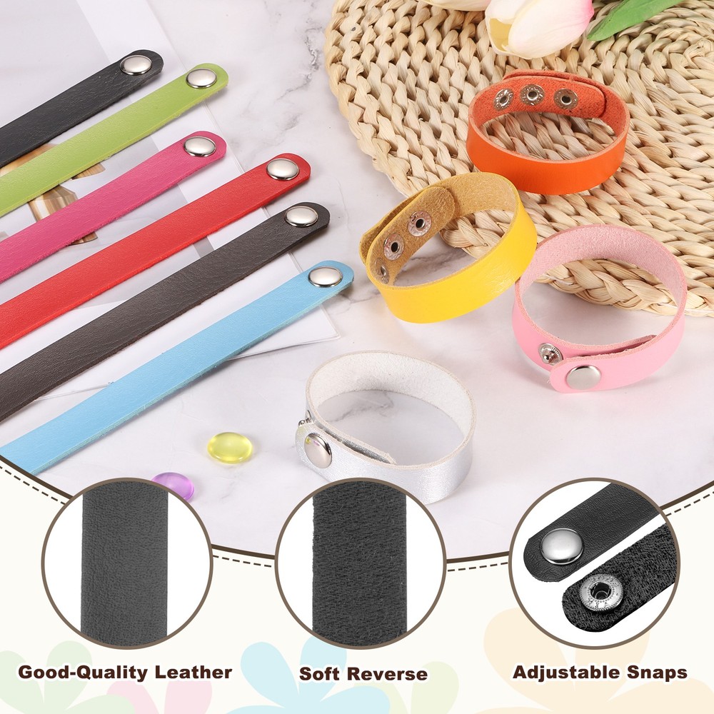 10 Pcs Plain Leather Bracelets Leather Snap Bracelets, Black