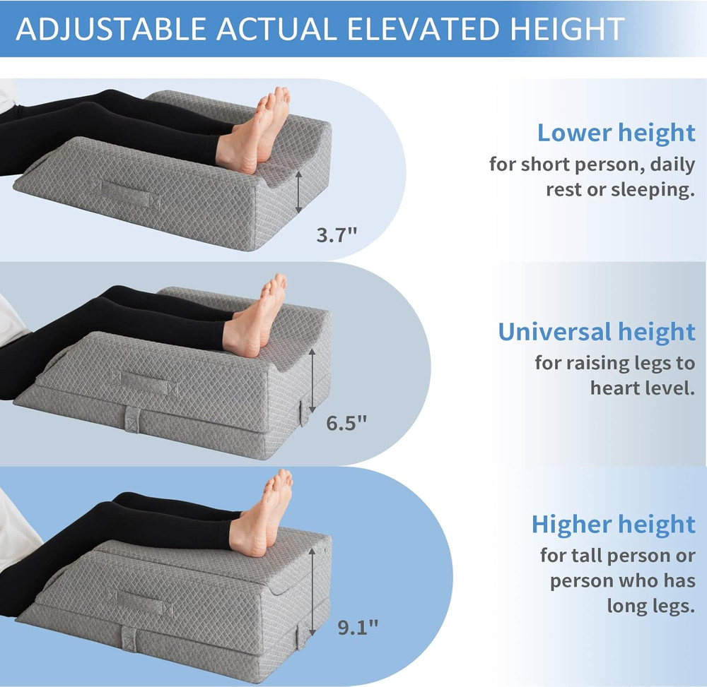 Adjustable Leg Elevation Pillows for Swelling after Surgery, Cooling Memory Foam
