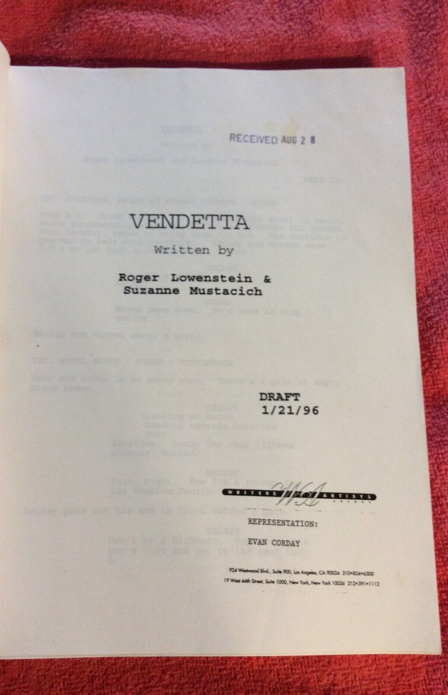 ORIGINAL SCRIPT VENDETTA 1996 DRAFT ROGER LOWENSTEIN SUZANNE MUSTACICH