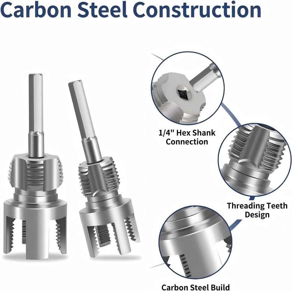 PVC Pipe Threader Set (1/2", 3/4", 1"), Pipe Threading Tool Attachment for Drill