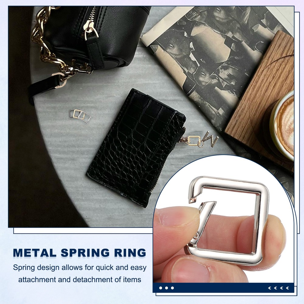 10 Pcs 27mm Square Shaped Spring Snap Keychain Clip for Purses Silver