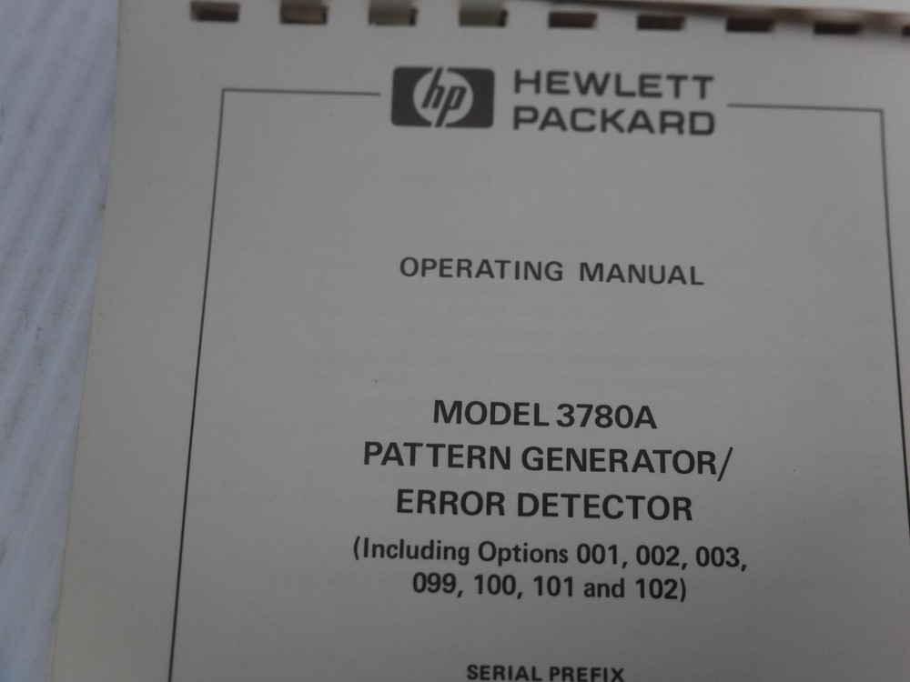 Hewlett Packard 3780A Pattern Generator / Error Detector Manual 03780-90021