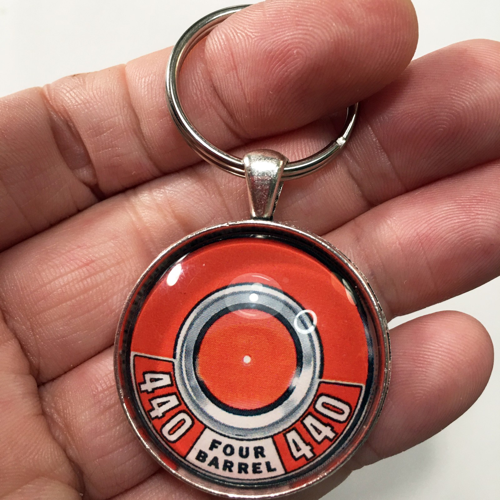 Vintage Mopar Dodge 440 Barrel Air Cleaner Decal Orange 1.2" Keychain