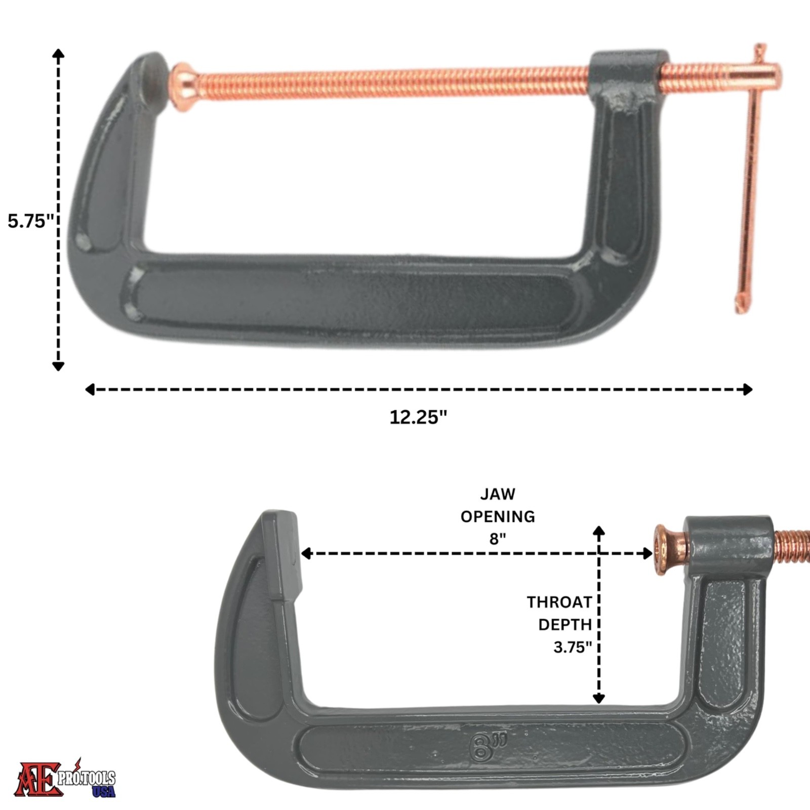 8 PC Set - Heavy Duty Steel C-Clamp | 3", 4", 6", 8" | Industrial Strength