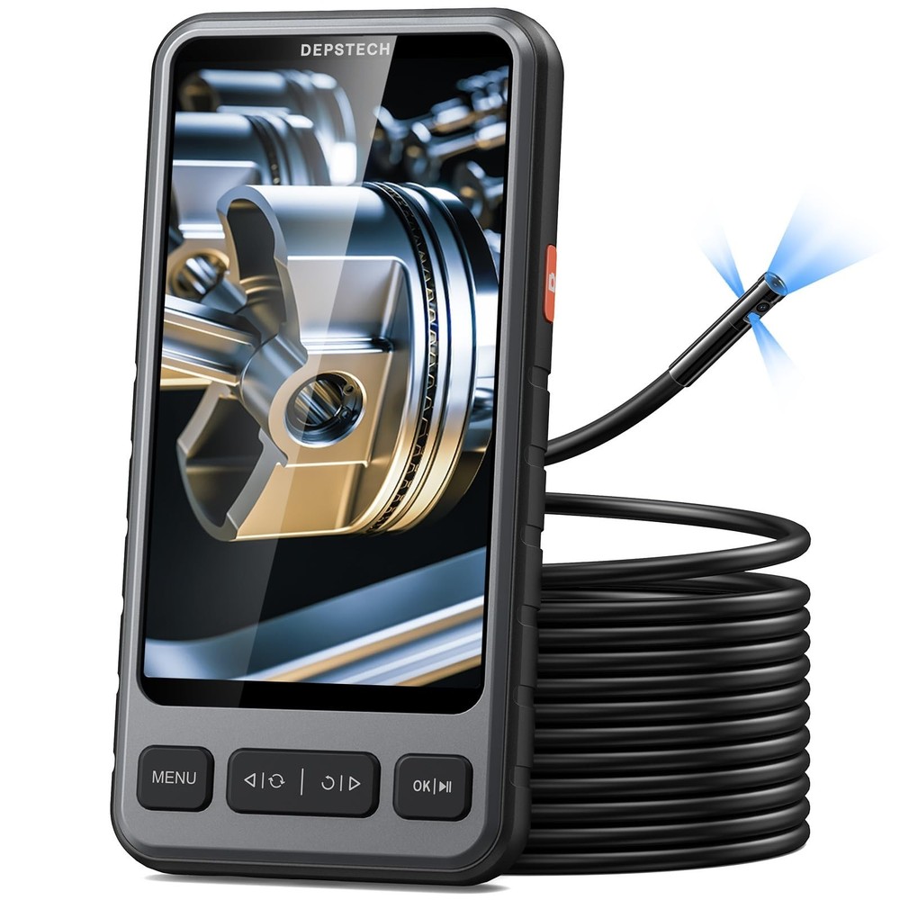 DEPSTECH 5" IPS Screen Borescope with Light, Split Screen View, 1080P HD Sewe...