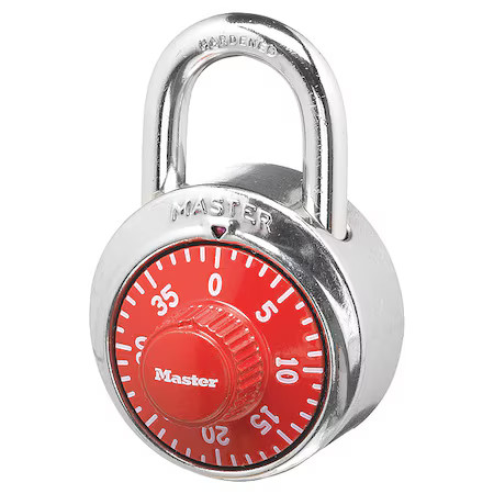 Master Lock 1504D Combination Padlock, Center, Red/Silver