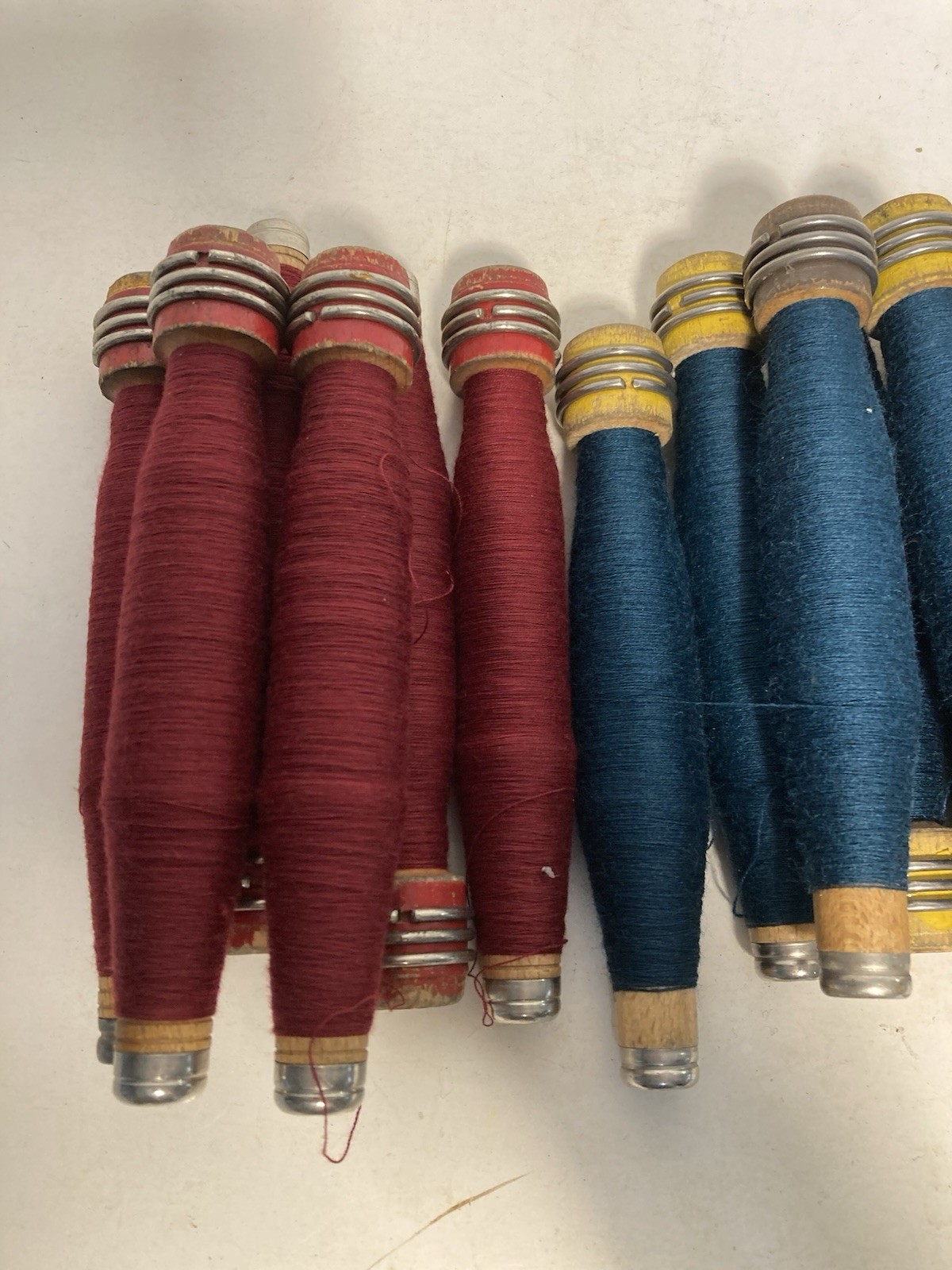Wood Quills Wrapped Bobbins, Spools, Wooden Threaded, Textile, lot of 18: