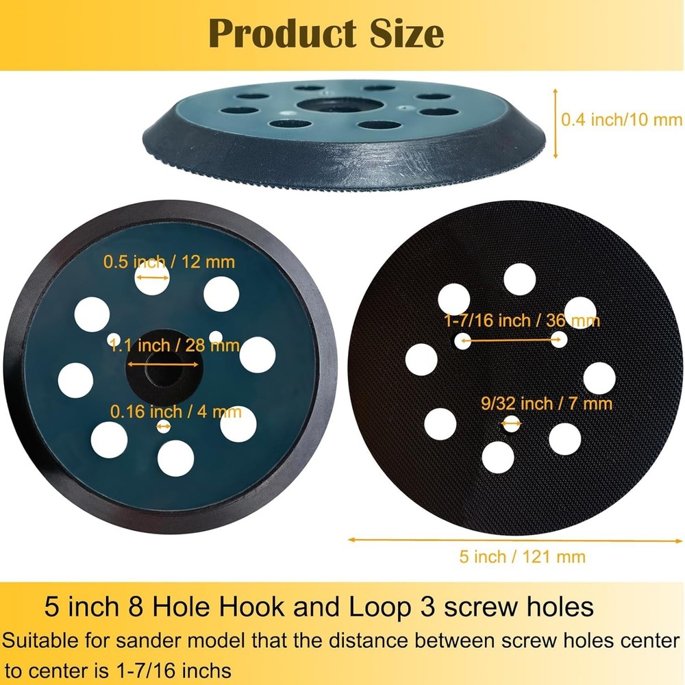 2 Pack Replacement Sander Pads for 5" Dewalt Sander,8-Hole Hook and Loop Sanding