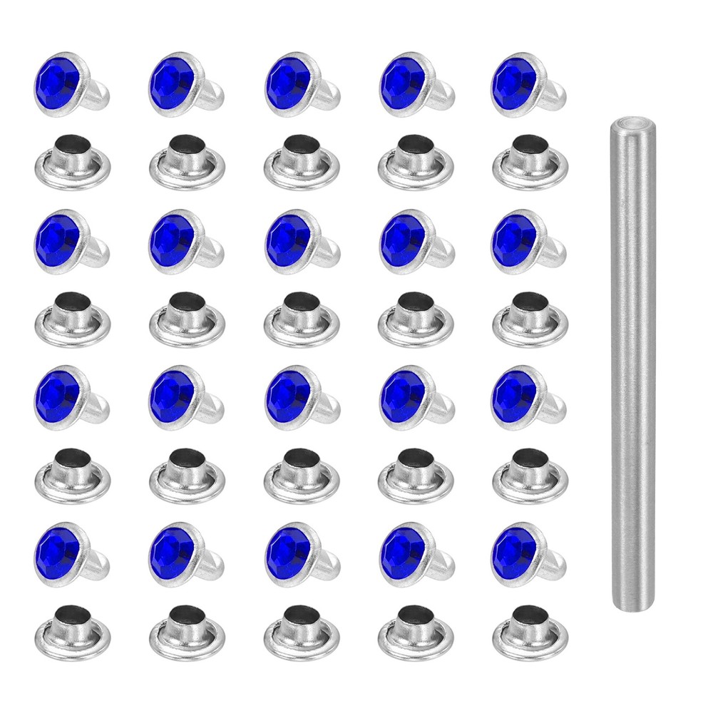 100pcs Crystal Rivets 6mm Rhinestone Stud with Installation Tool, Silver Blue
